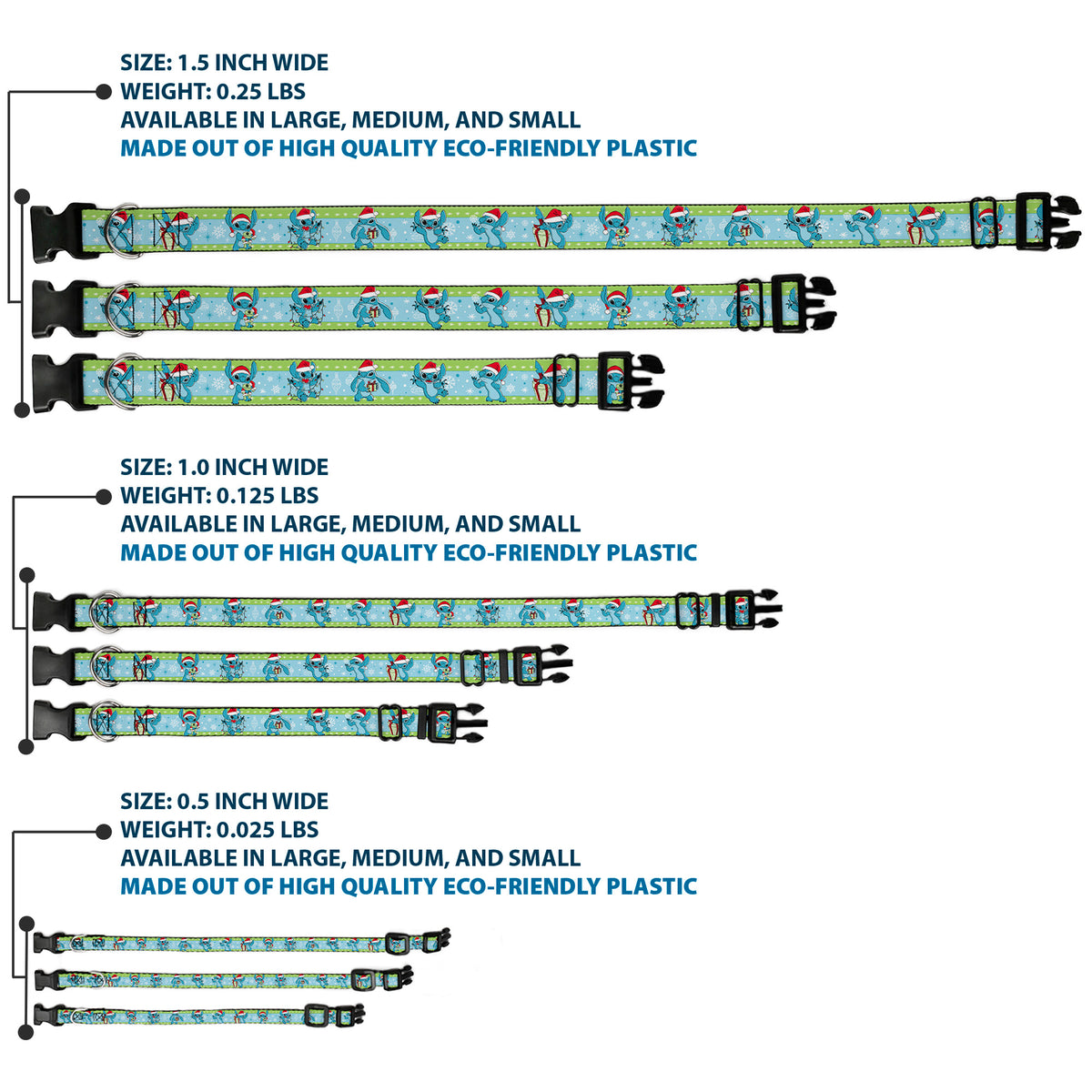 Plastic Clip Collar - Lilo and Stitch Holiday Stitch and Scrump Poses Stripe Green/Blue Dog Collars Plastic Clip Side Release Disney