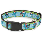 Plastic Clip Collar - Lilo and Stitch Holiday Stitch and Scrump Poses Stripe Green/Blue Dog Collars Plastic Clip Side Release Disney