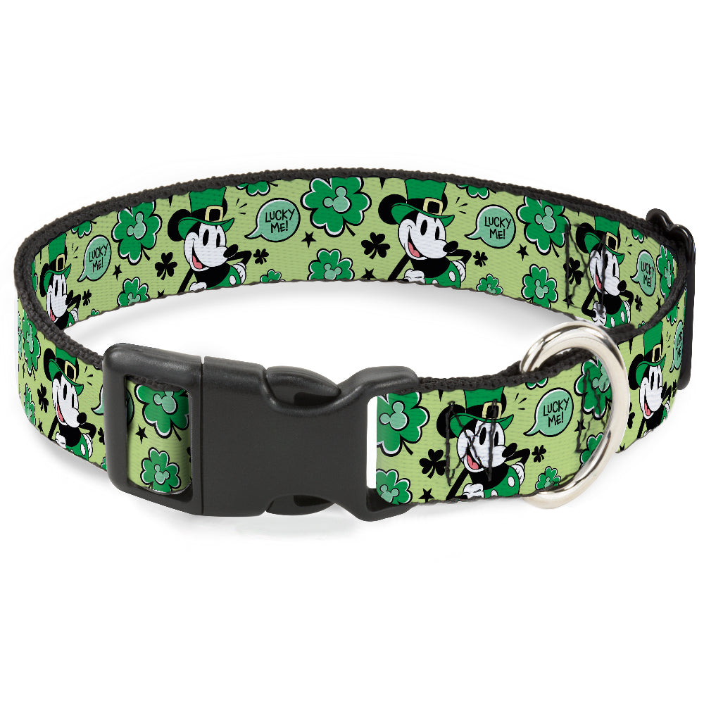 Plastic Clip Collar - Mickey Mouse St. Patrick's Day LUCKY ME Leprechaun Pose and Shamrocks Greens Dog Collars Plastic Clip Side Release Disney