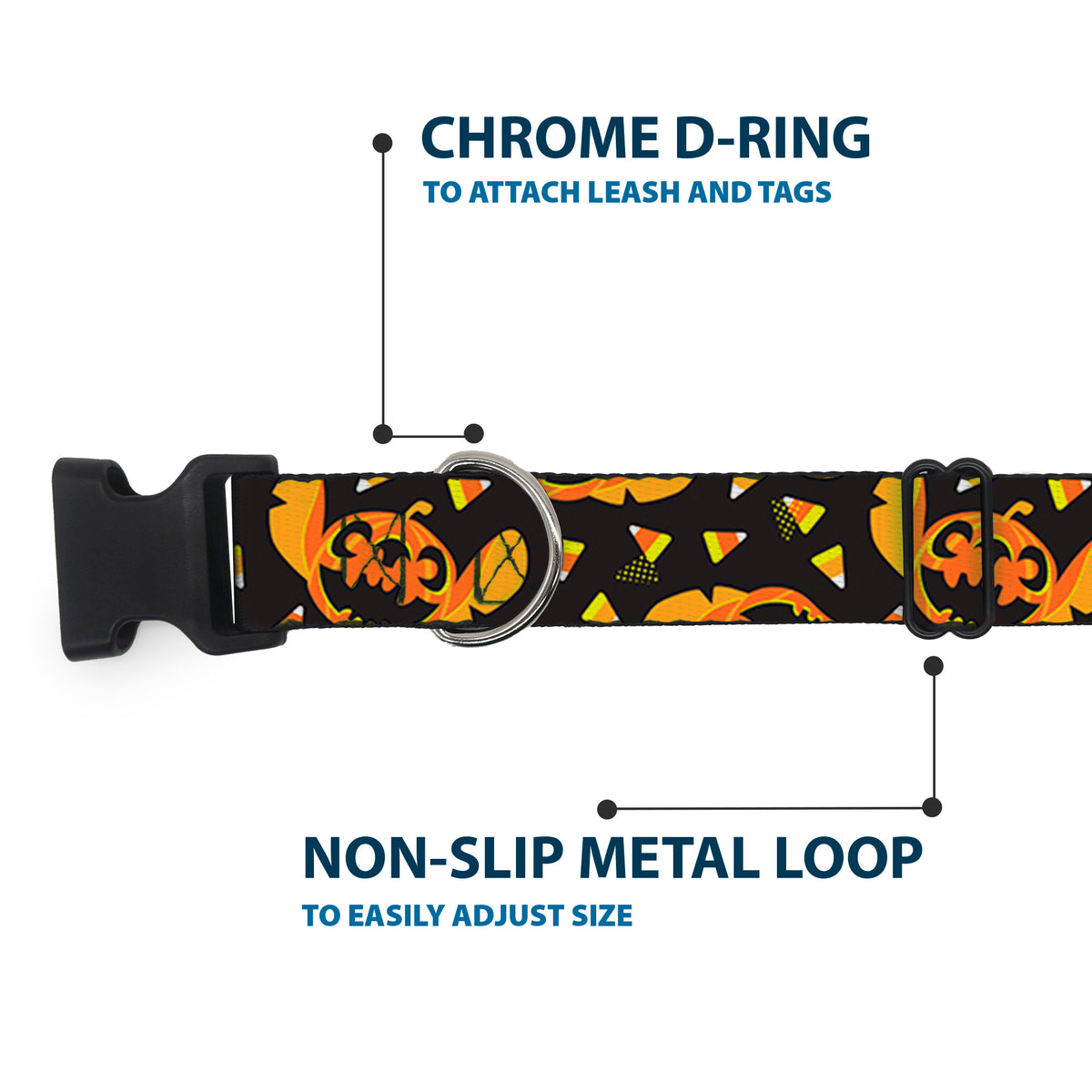 Plastic Clip Collar - Lilo and Stitch Halloween Stitch Jack-O-Lantern Pumpkin and Candy Corn Black/Oranges Dog Collars Plastic Clip Side Release Disney