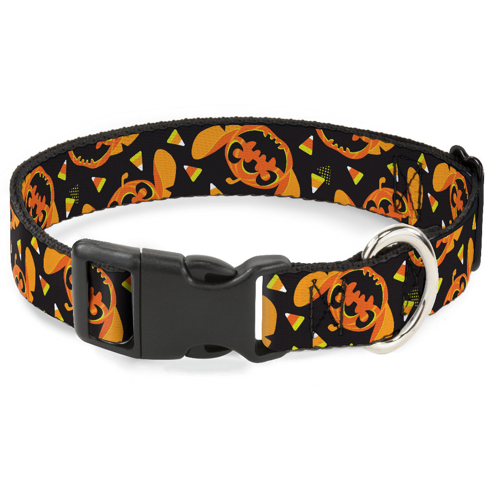 Plastic Clip Collar - Lilo and Stitch Halloween Stitch Jack-O-Lantern Pumpkin and Candy Corn Black/Oranges Dog Collars Plastic Clip Side Release Disney
