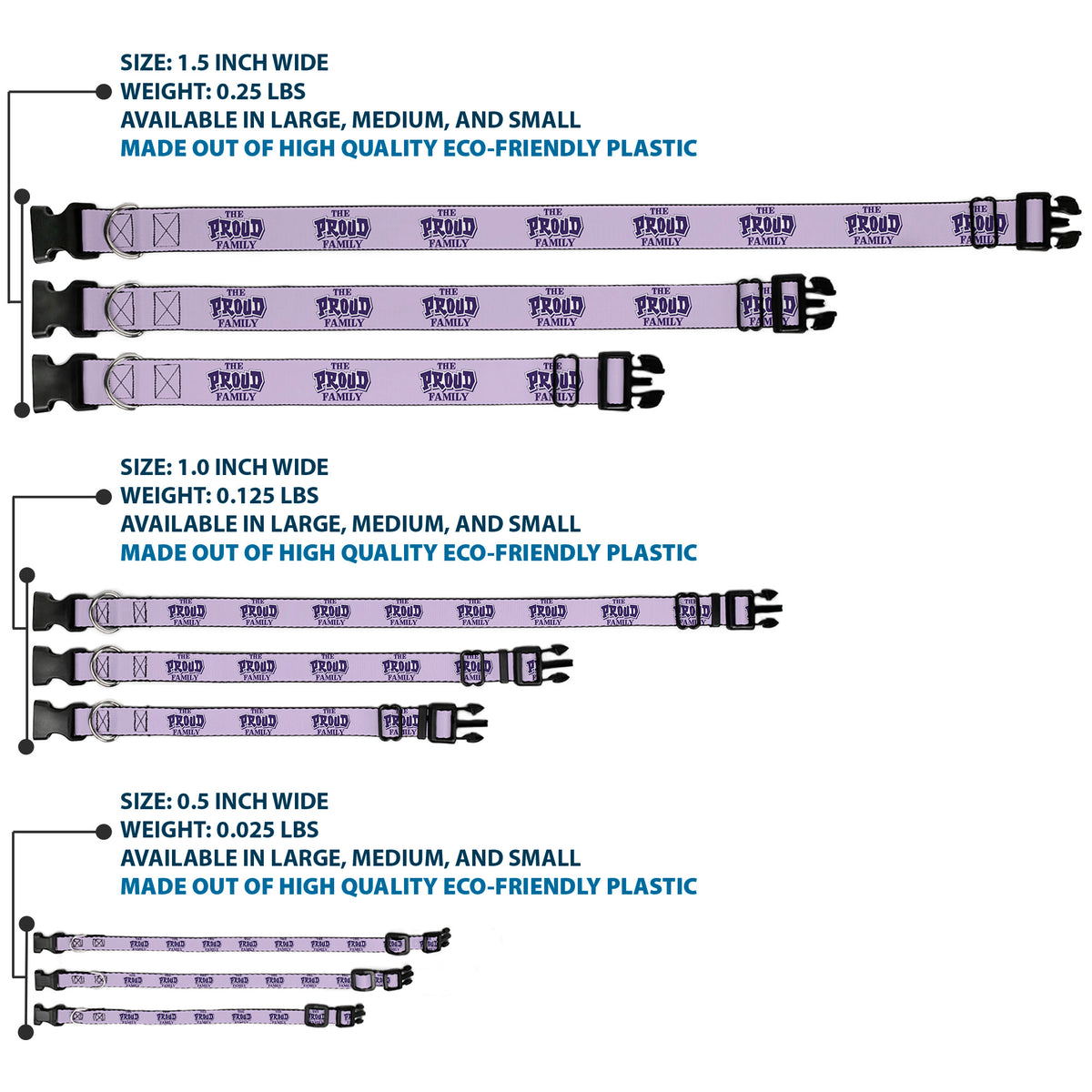 Plastic Clip Collar - THE PROUD FAMILY Title Logo Purples Dog Collars Plastic Clip Side Release Disney