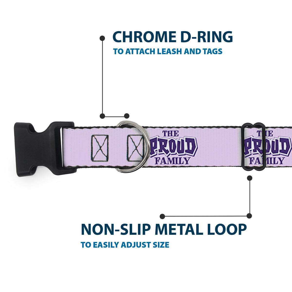 Plastic Clip Collar - THE PROUD FAMILY Title Logo Purples Dog Collars Plastic Clip Side Release Disney