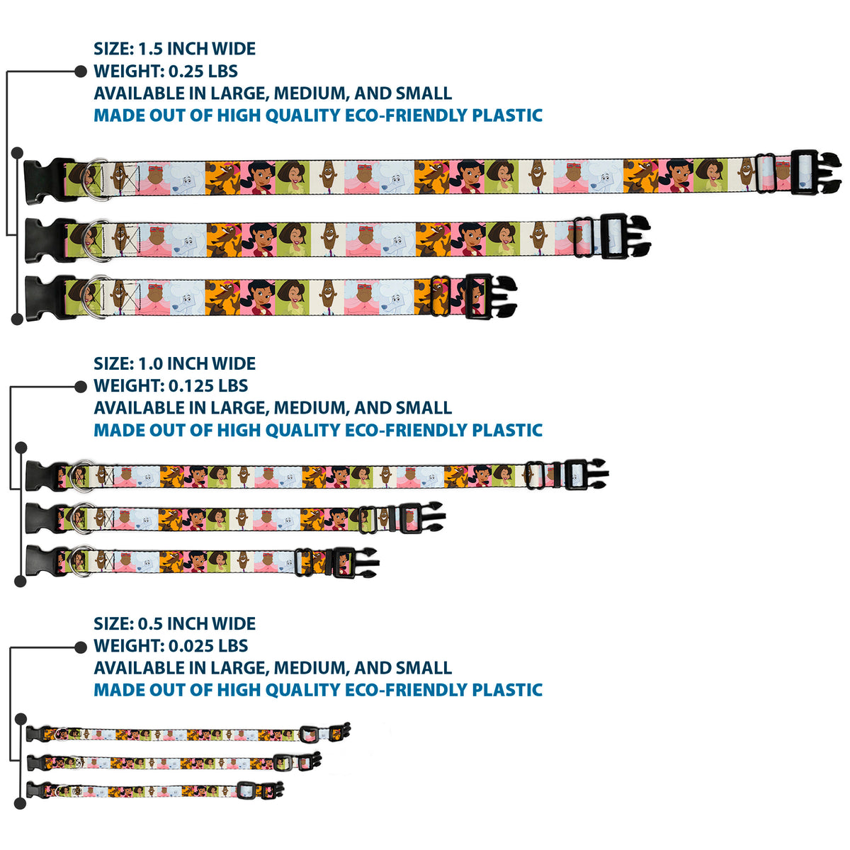 Plastic Clip Collar - The Proud Family 6-Character Block Poses Dog Collars Plastic Clip Side Release Disney