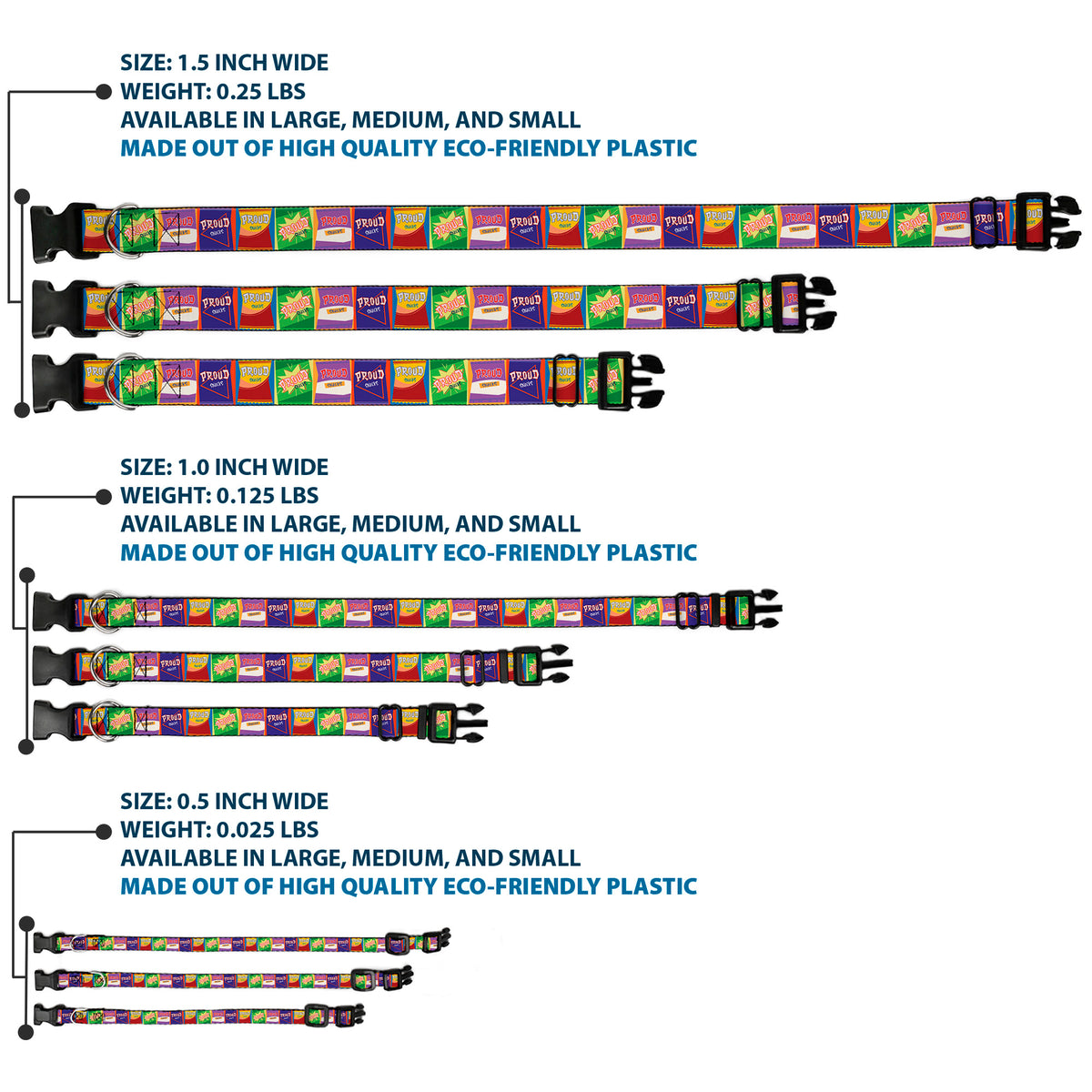Plastic Clip Collar - The Proud Family PROUD SNACKS Logo Blocks Multi Color Dog Collars Plastic Clip Side Release Disney