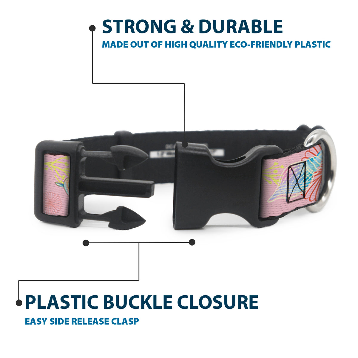 Plastic Clip Collar - The Little Mermaid Flounder and Sebastian Under the Sea Pinks Dog Collars Plastic Clip Side Release Disney