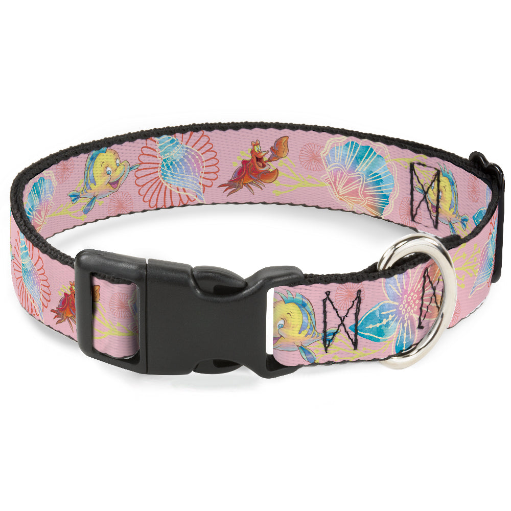 Plastic Clip Collar - The Little Mermaid Flounder and Sebastian Under the Sea Pinks Dog Collars Plastic Clip Side Release Disney