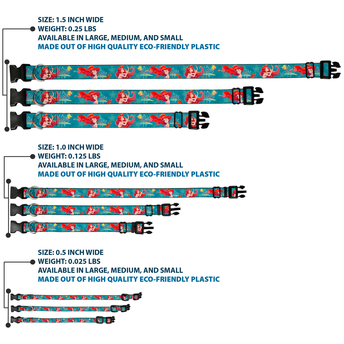 Plastic Clip Collar - The Little Mermaid Flounder and Sebastian Under the Sea Greens Dog Collars Plastic Clip Side Release Disney