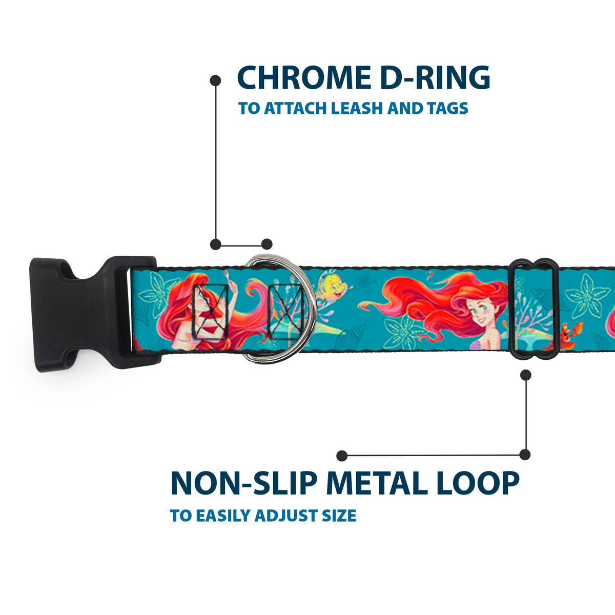 Plastic Clip Collar - The Little Mermaid Flounder and Sebastian Under the Sea Greens Dog Collars Plastic Clip Side Release Disney