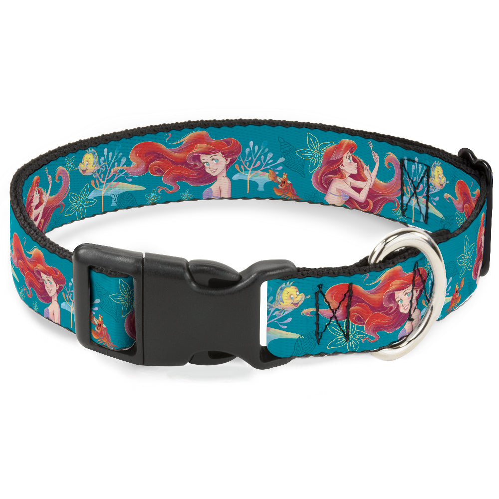 Plastic Clip Collar - The Little Mermaid Flounder and Sebastian Under the Sea Greens Dog Collars Plastic Clip Side Release Disney