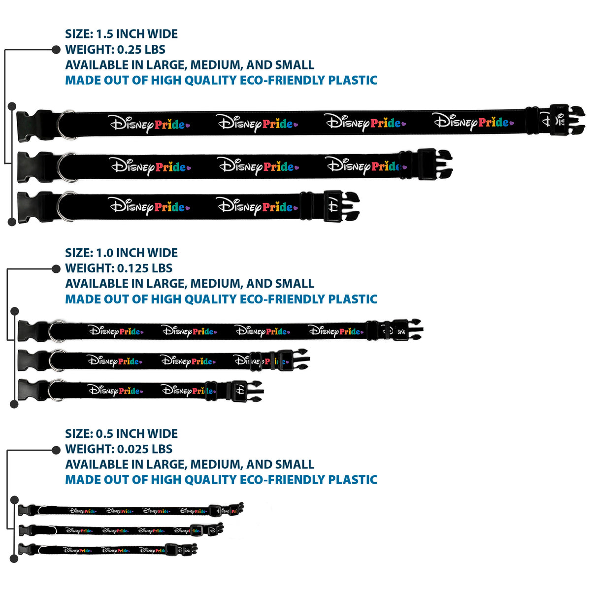 Plastic Clip Collar - DISNEY PRIDE Signature Logo Black/White/Rainbow Dog Collars Plastic Clip Side Release Disney