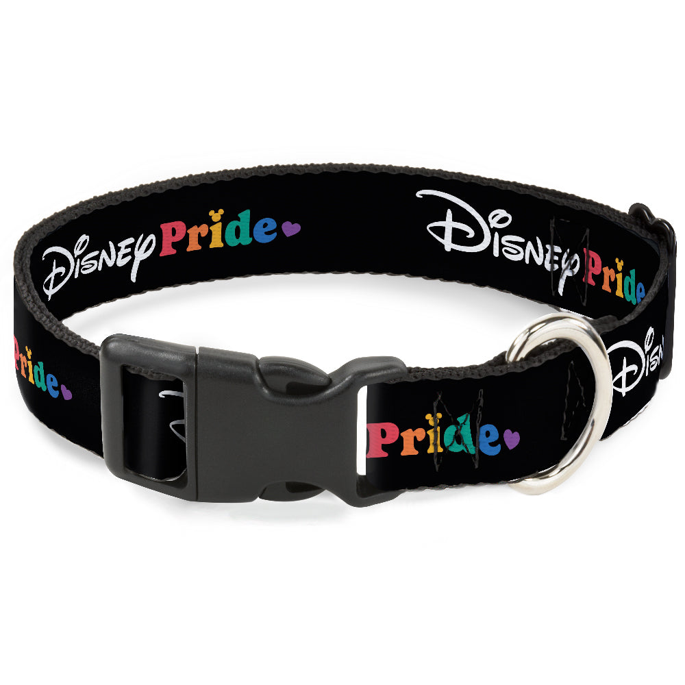 Plastic Clip Collar - DISNEY PRIDE Signature Logo Black/White/Rainbow Dog Collars Plastic Clip Side Release Disney