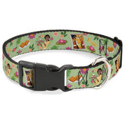 Plastic Clip Collar - The Princess and the Frog Tiana's Place Collage Greens/Pinks Dog Collars Plastic Clip Side Release Disney