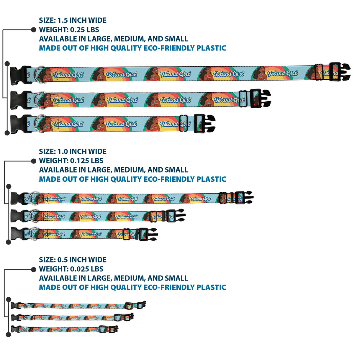 Plastic Clip Collar - Moana ISLAND GIRL Rainbow Pose Blue/Multi Color Dog Collars Plastic Clip Side Release Disney