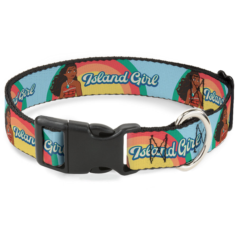 Plastic Clip Collar - Moana ISLAND GIRL Rainbow Pose Blue/Multi Color Dog Collars Plastic Clip Side Release Disney