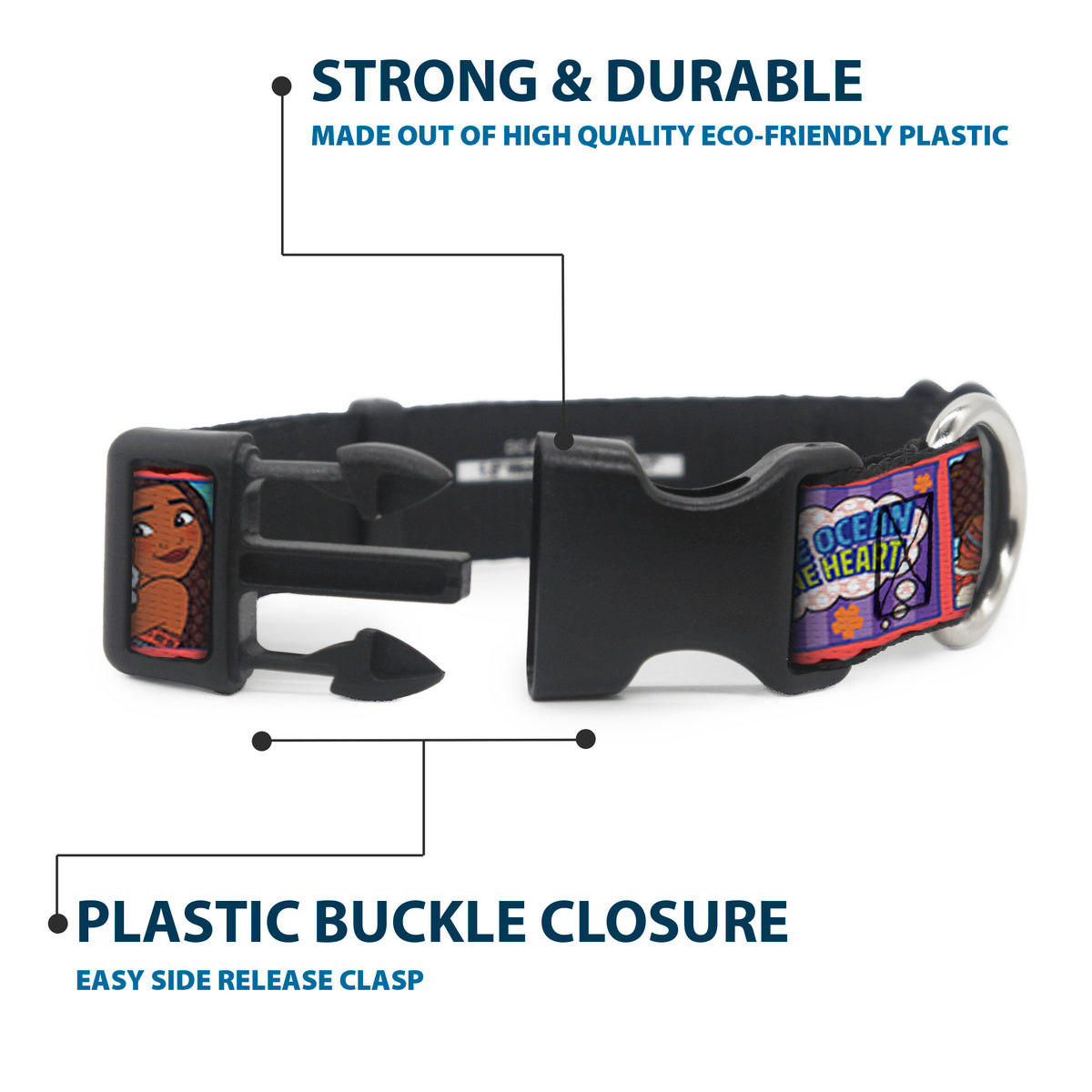 Plastic Clip Collar - Moana MAKE WAVES Scene Blocks Blues/Orange Dog Collars Plastic Clip Side Release Disney