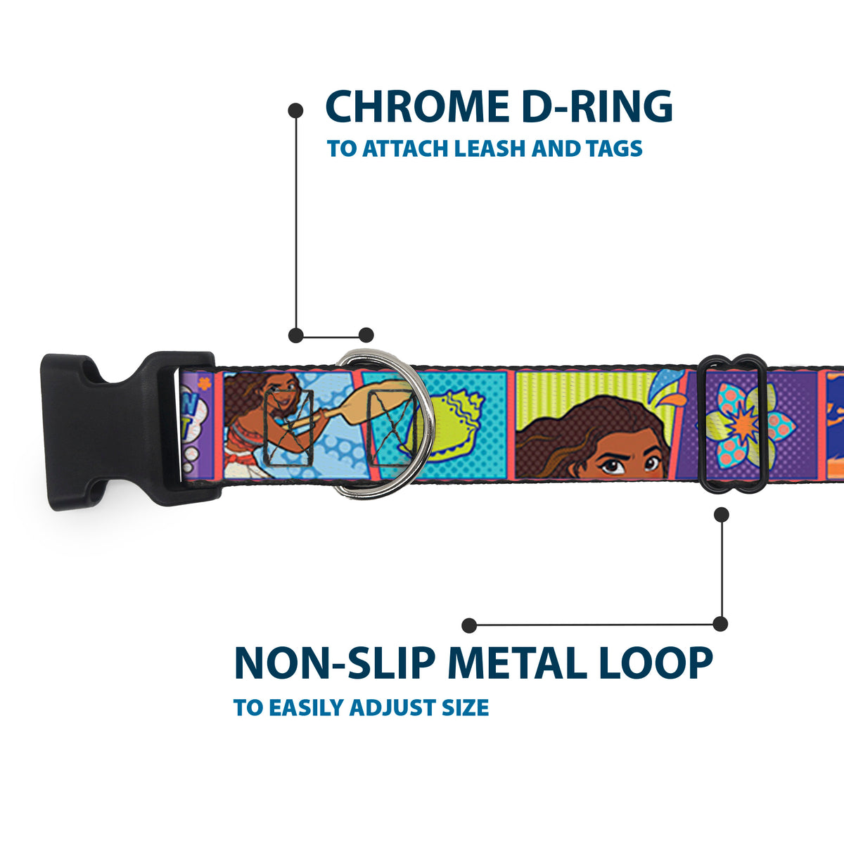 Plastic Clip Collar - Moana MAKE WAVES Scene Blocks Blues/Orange Dog Collars Plastic Clip Side Release Disney