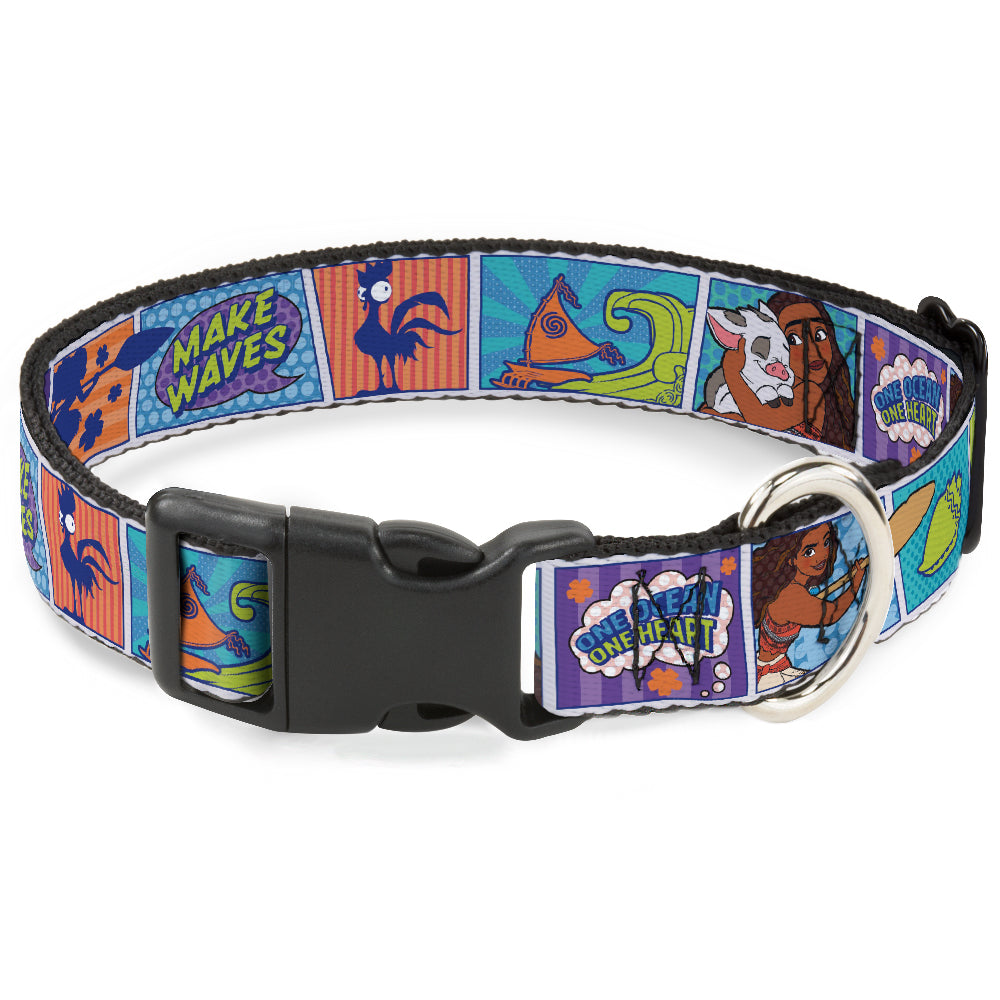 Plastic Clip Collar - Moana MAKE WAVES Scene Blocks Blues/Orange Dog Collars Plastic Clip Side Release Disney