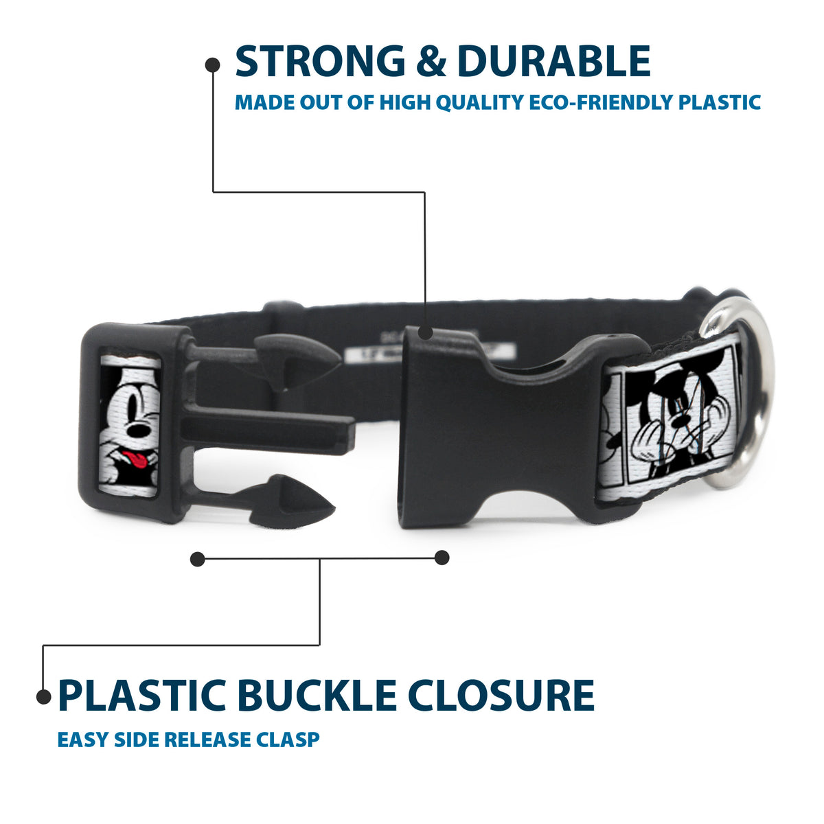 Plastic Clip Collar - Mickey Mouse Expression Blocks White/Black/Red Dog Collars Plastic Clip Side Release Disney
