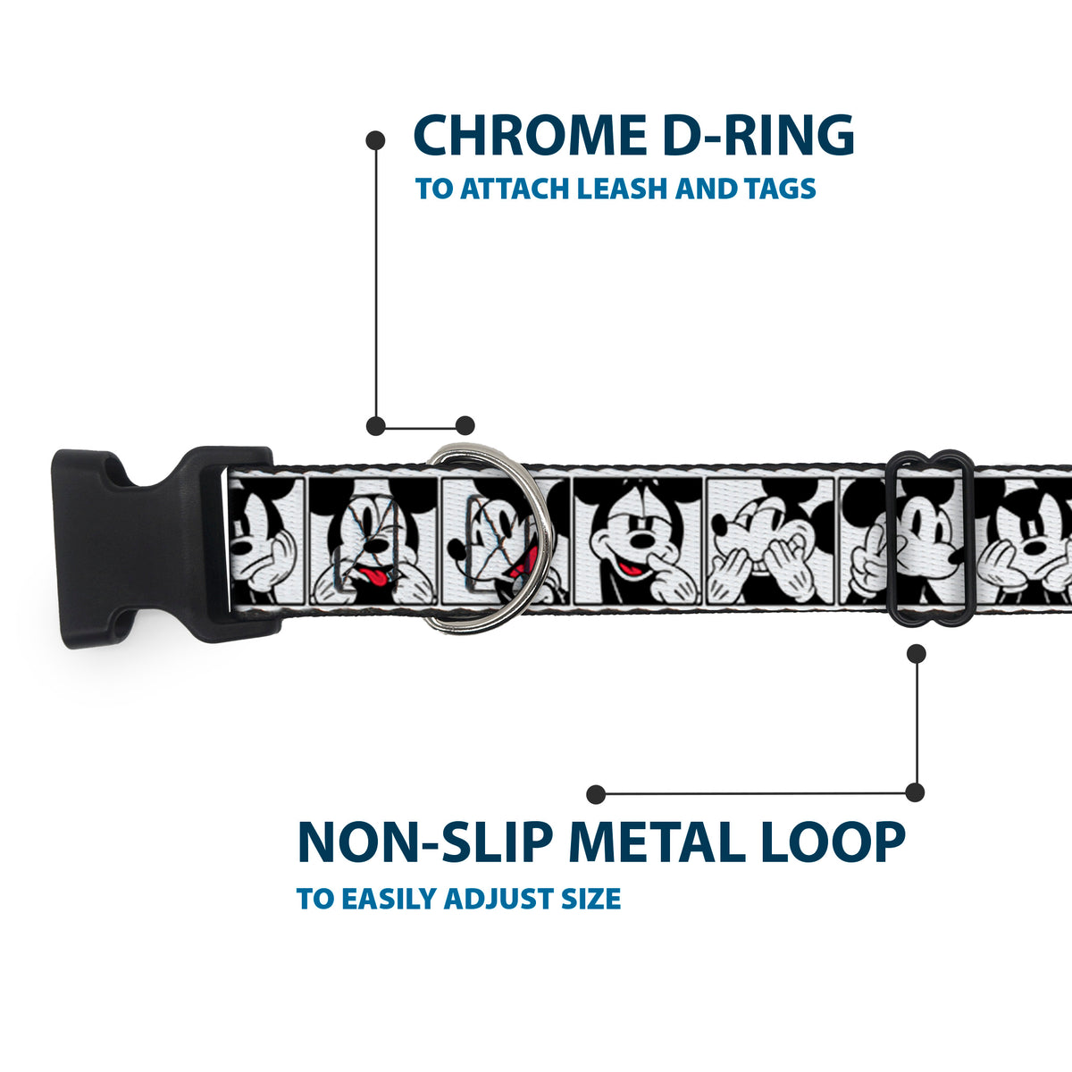 Plastic Clip Collar - Mickey Mouse Expression Blocks White/Black/Red Dog Collars Plastic Clip Side Release Disney