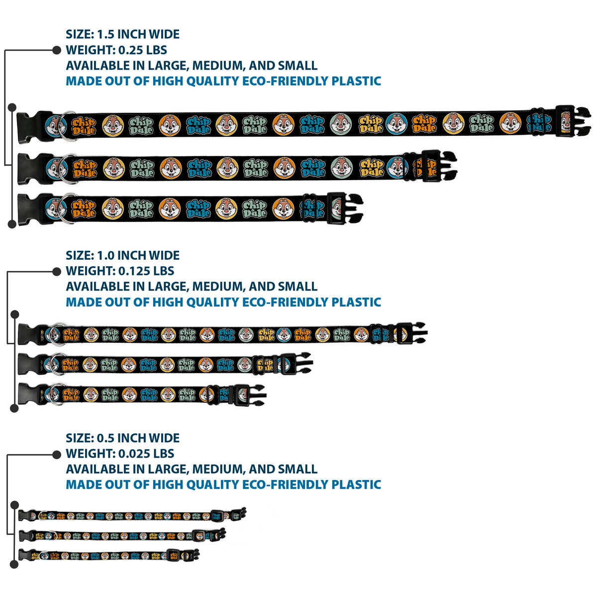 Plastic Clip Collar - CHIP & DALE Expression Bubbles Black/Multi Color Dog Collars Plastic Clip Side Release Disney