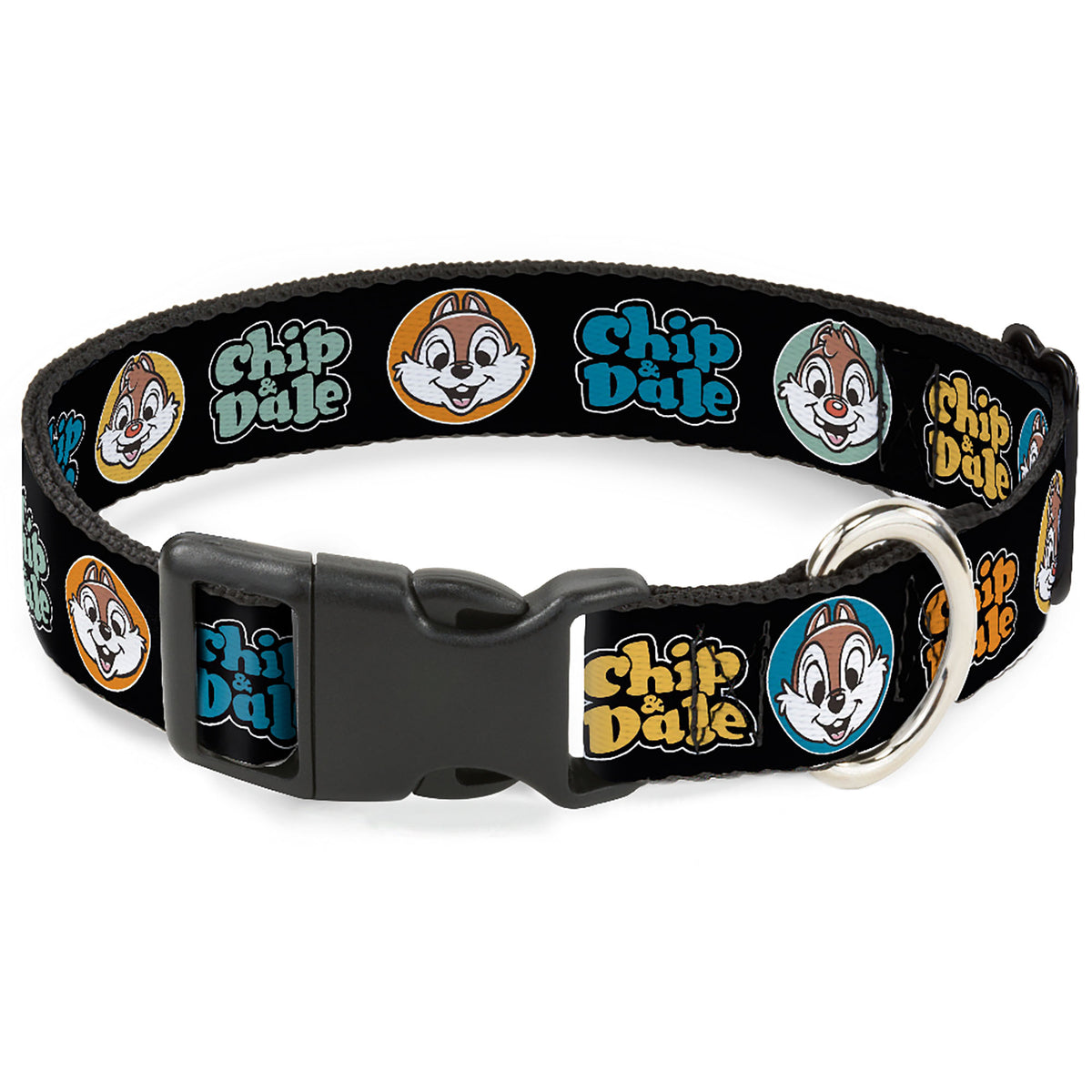 Plastic Clip Collar - CHIP & DALE Expression Bubbles Black/Multi Color Dog Collars Plastic Clip Side Release Disney