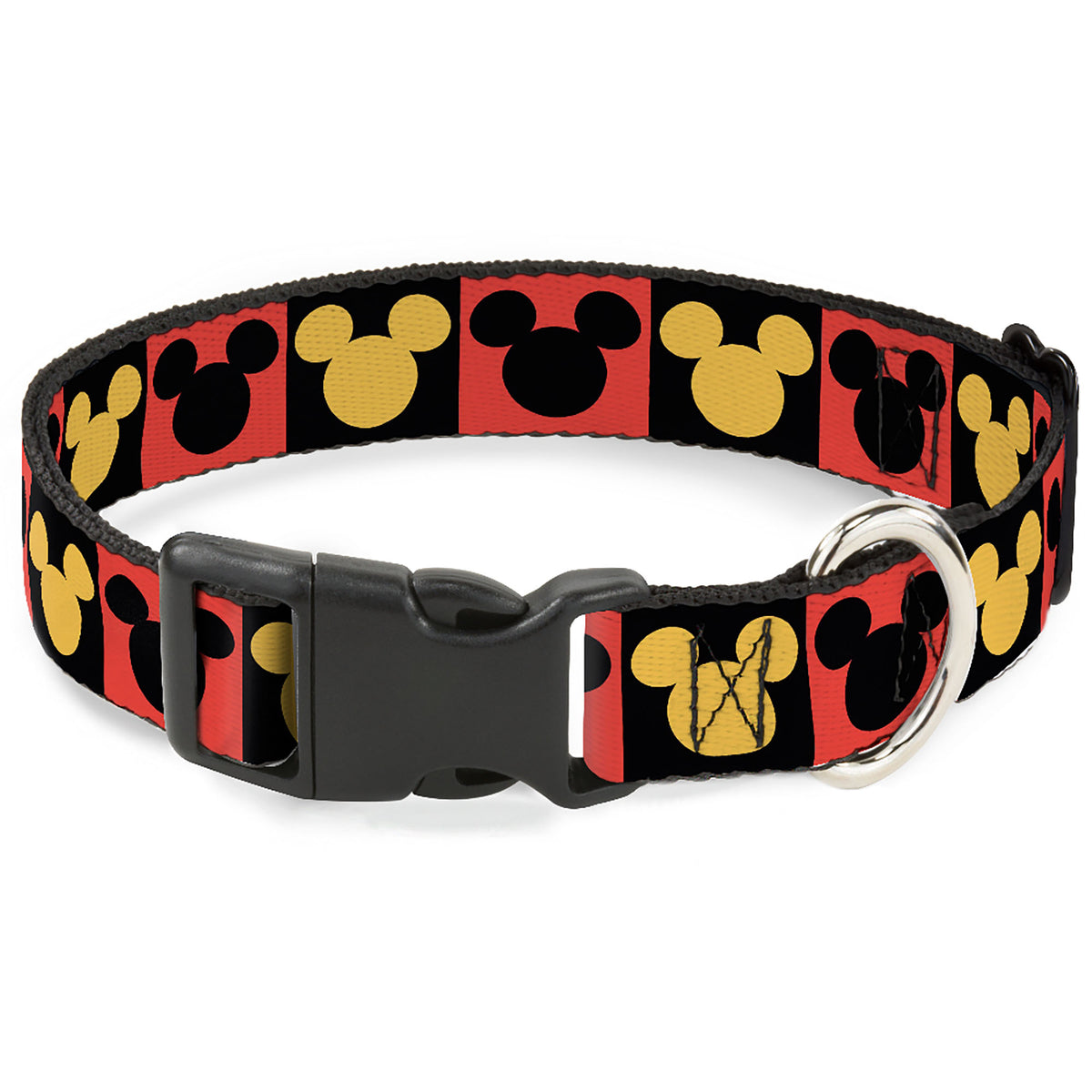 Plastic Clip Collar - Mickey Mouse Ears Icon Blocks Red/Black/Yellow Dog Collars Plastic Clip Side Release Disney