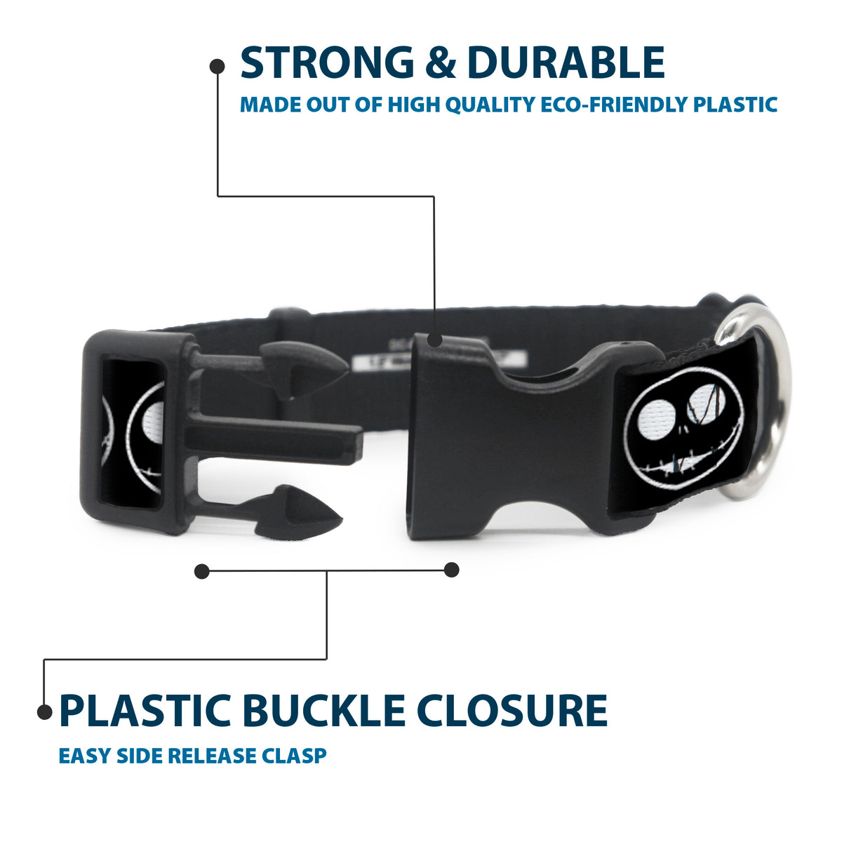 Plastic Clip Collar - The Nightmare Before Christmas Jack 5-Expressions Black/White Dog Collars Plastic Clip Side Release Disney