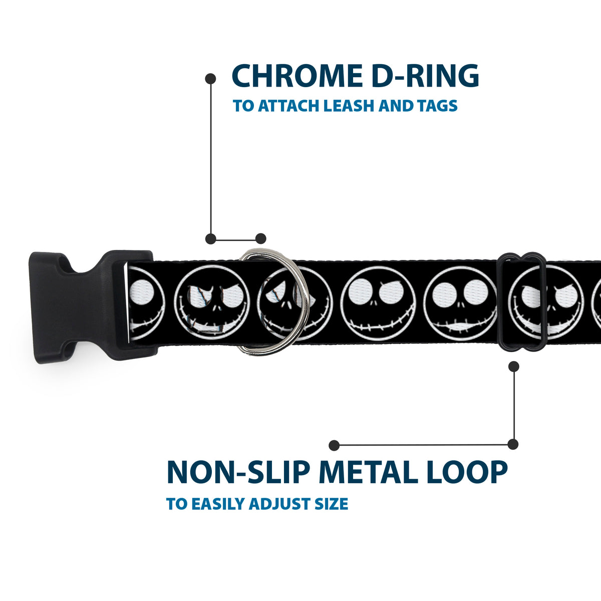 Plastic Clip Collar - The Nightmare Before Christmas Jack 5-Expressions Black/White Dog Collars Plastic Clip Side Release Disney