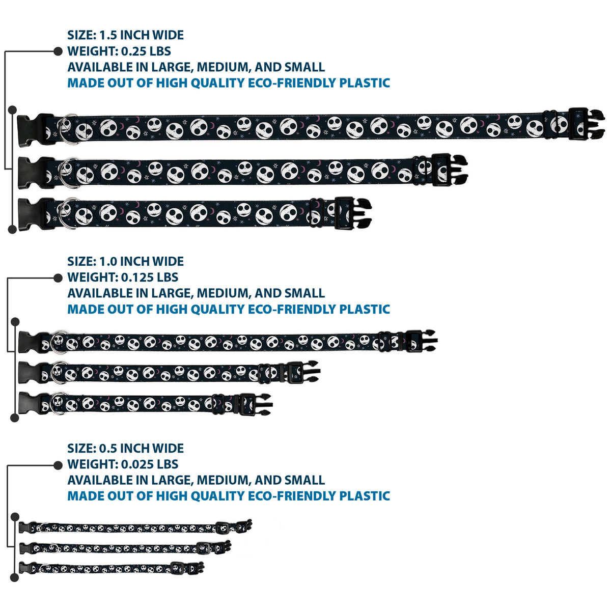Plastic Clip Collar - The Nightmare Before Christmas Smiling Jack Moon and Stars Black Dog Collars Plastic Clip Side Release Disney