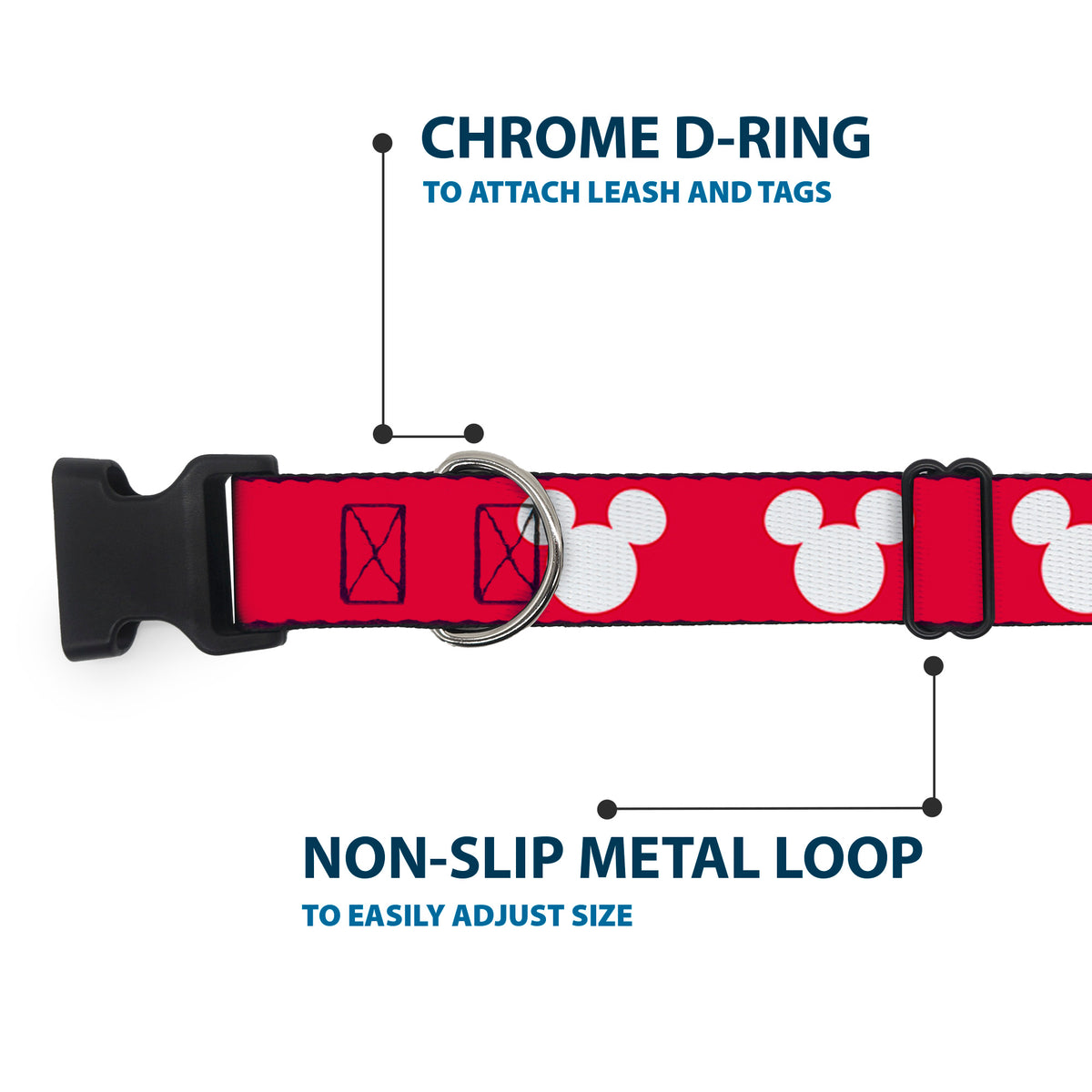 Plastic Clip Collar - Mickey Mouse Ears Icon Red/White Dog Collars Plastic Clip Side Release Disney