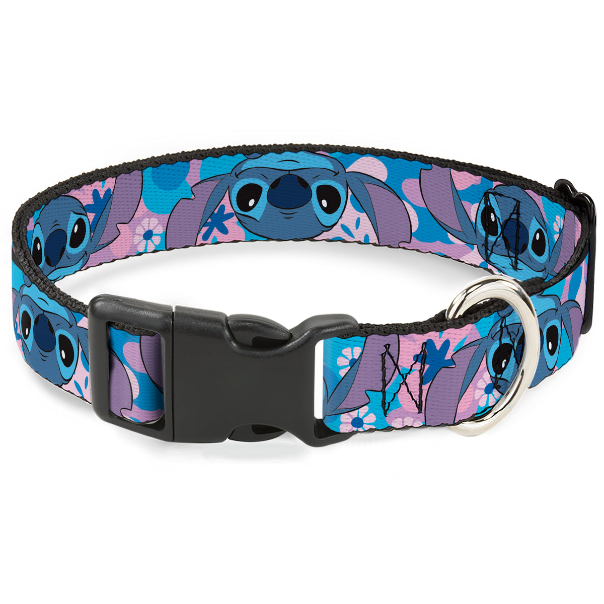 Plastic Clip Collar - Lilo & Stitch Stitch Flip Expressions Close-Up Blues/Pinks Dog Collars Plastic Clip Side Release Disney