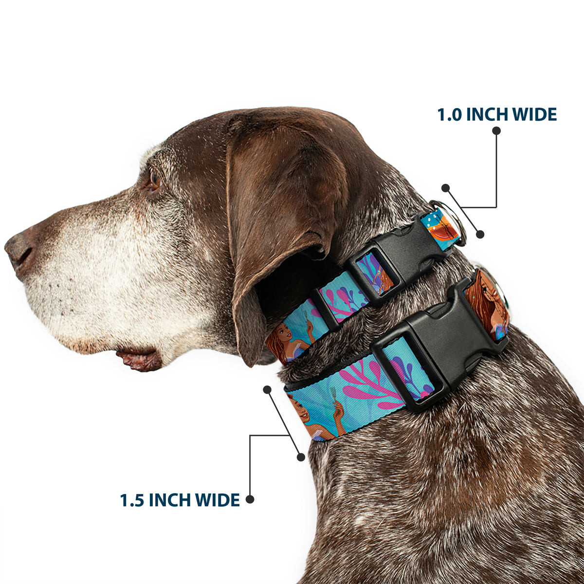 Plastic Clip Collar - The Little Mermaid Live Action Ariel Under the Sea Poses Blues Dog Collars Plastic Clip Side Release Disney
