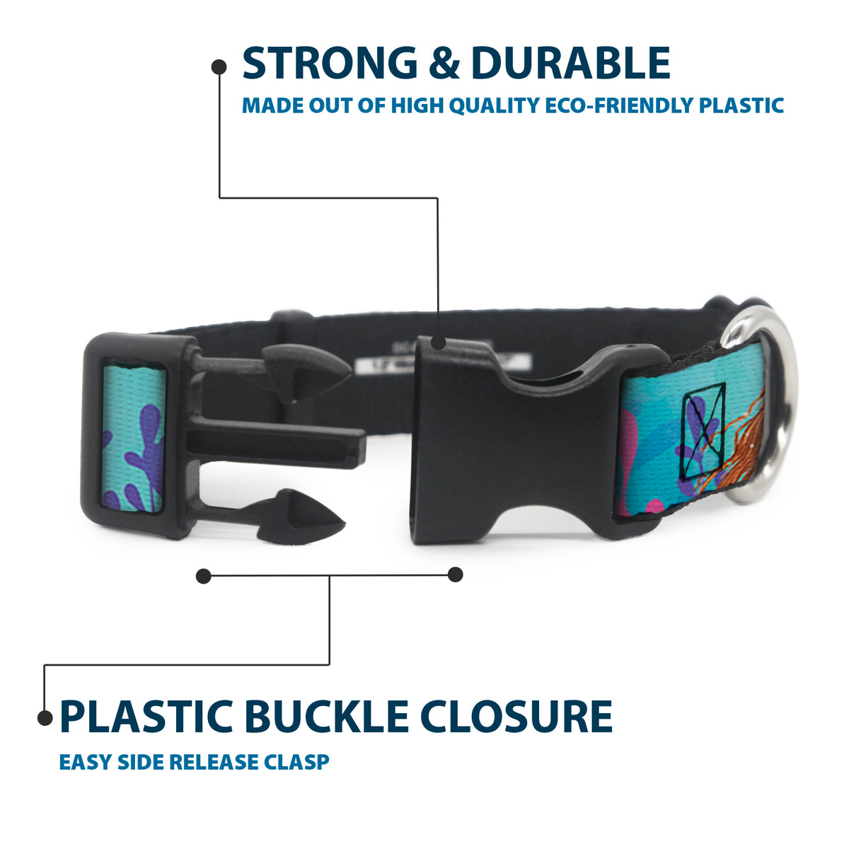 Plastic Clip Collar - The Little Mermaid Live Action Ariel Under the Sea Poses Blues Dog Collars Plastic Clip Side Release Disney