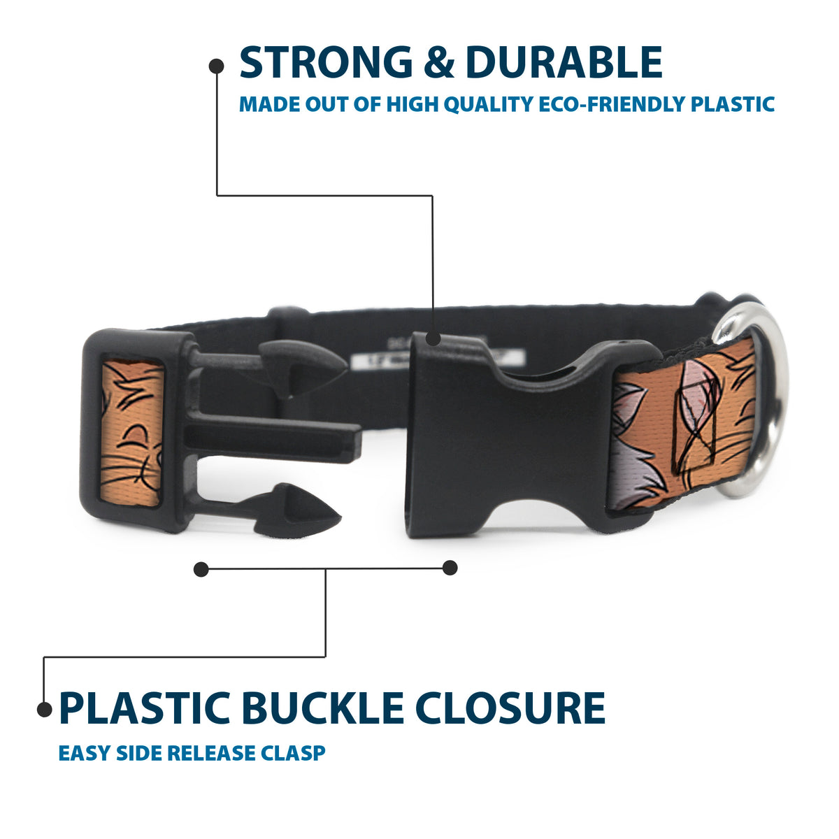 Plastic Clip Collar - Aristocats Toulouse and Berlioz Close-Up Faces Orange Dog Collars Plastic Clip Side Release Disney