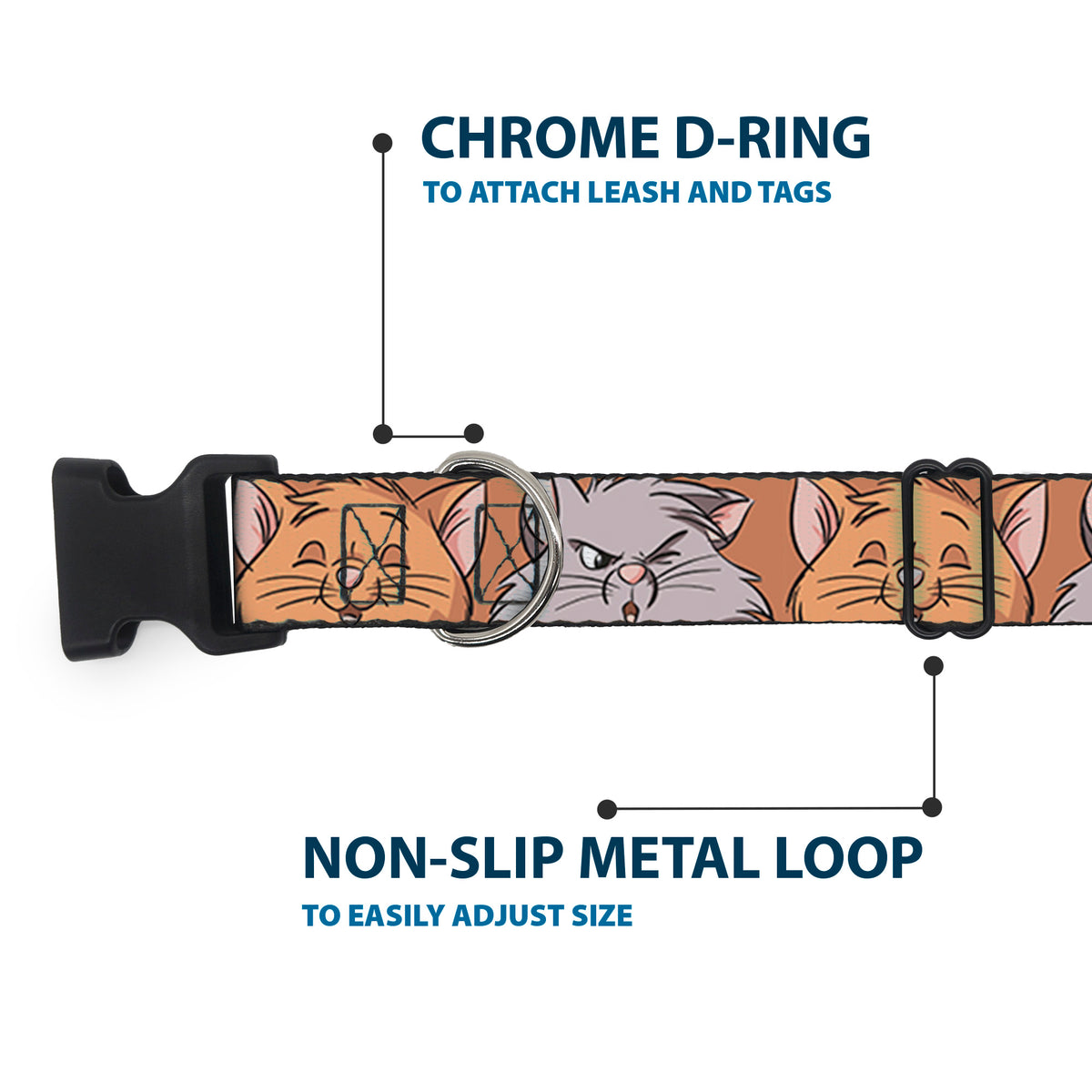 Plastic Clip Collar - Aristocats Toulouse and Berlioz Close-Up Faces Orange Dog Collars Plastic Clip Side Release Disney