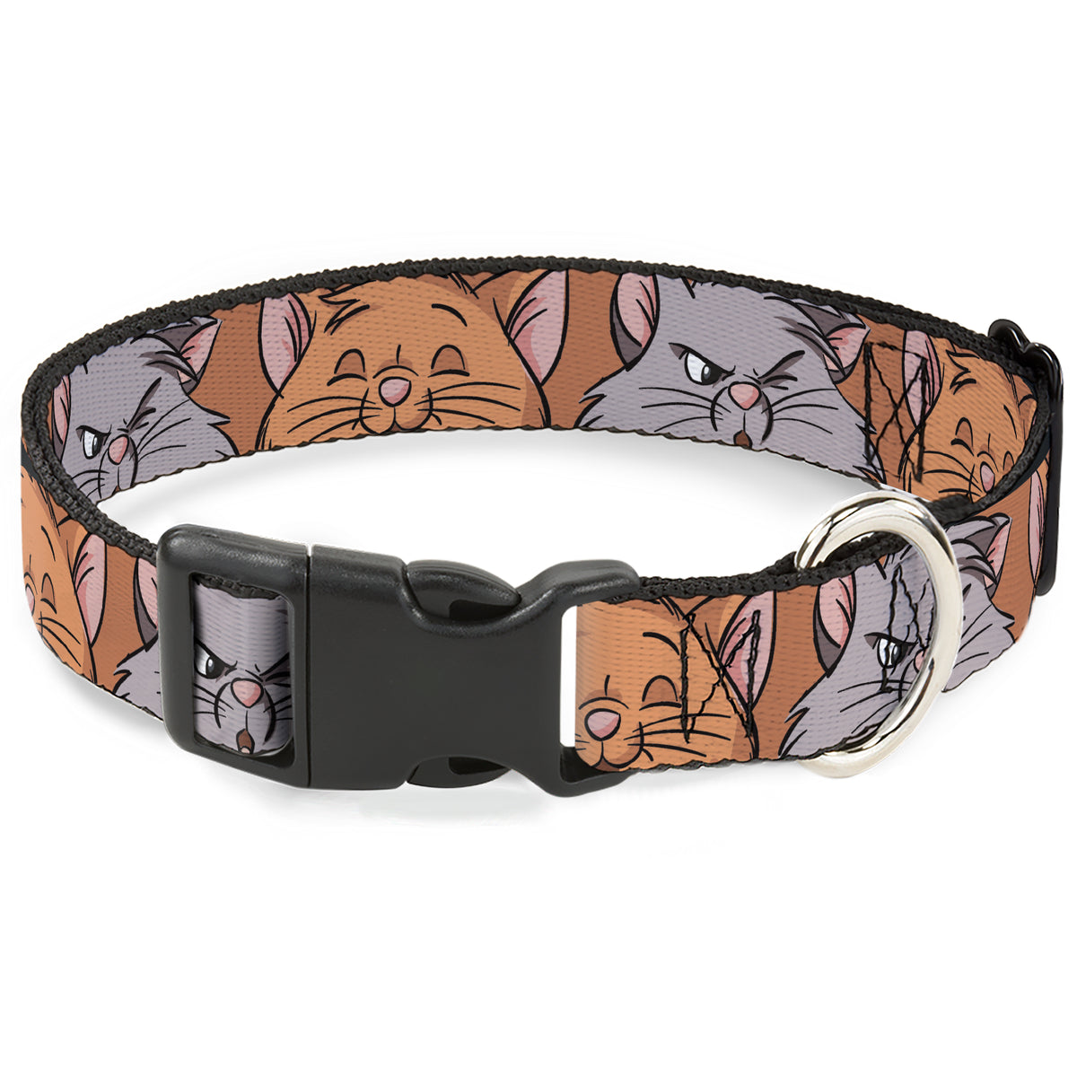 Plastic Clip Collar - Aristocats Toulouse and Berlioz Close-Up Faces Orange Dog Collars Plastic Clip Side Release Disney