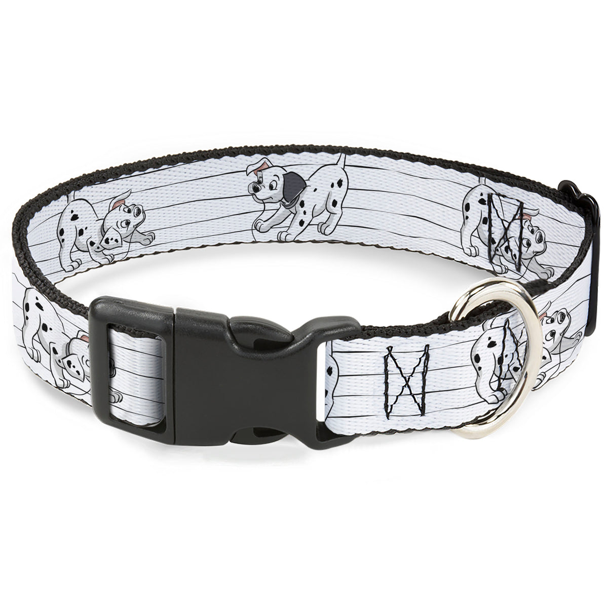 Plastic Clip Collar - One Hundred and One Dalmatians Puppies Playing White/Black Dog Collars Plastic Clip Side Release Disney
