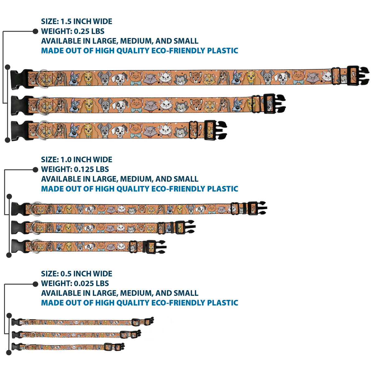 Plastic Clip Collar - Disney Cats and Dogs Faces Orange Dog Collars Plastic Clip Side Release Disney