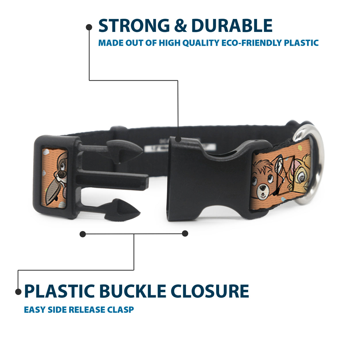 Plastic Clip Collar - Disney Cats and Dogs Faces Orange Dog Collars Plastic Clip Side Release Disney