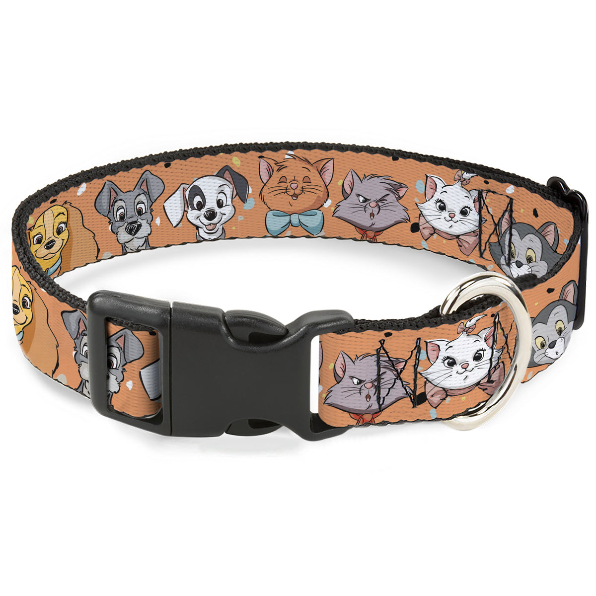 Plastic Clip Collar - Disney Cats and Dogs Faces Orange Dog Collars Plastic Clip Side Release Disney