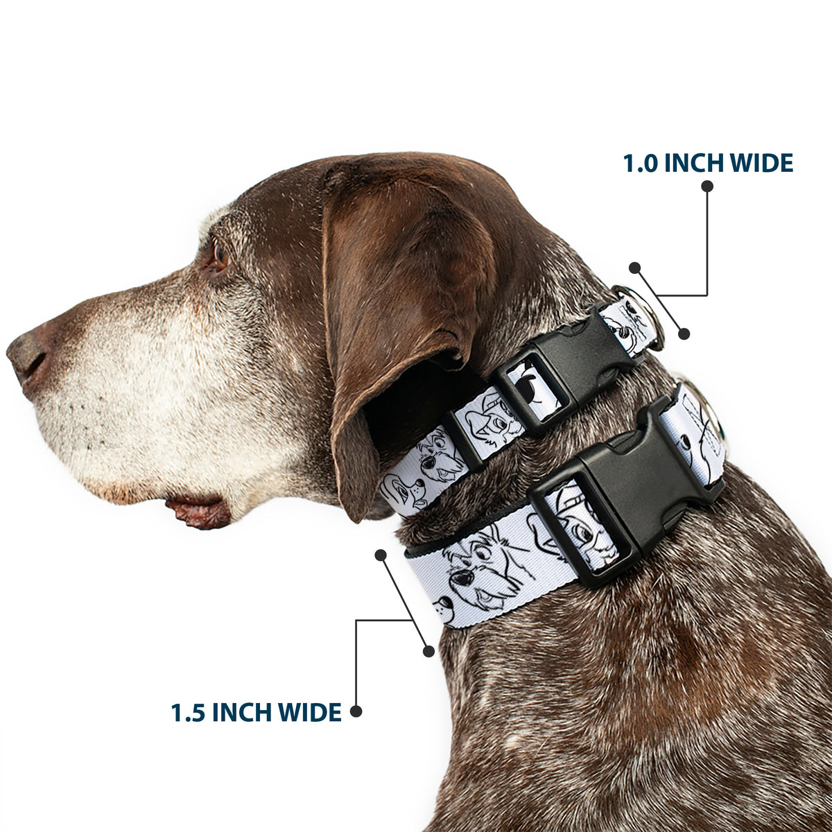 Plastic Clip Collar - Disney Dogs Face Outlines White/Black Dog Collars Plastic Clip Side Release Disney