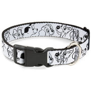 Plastic Clip Collar - Disney Dogs Face Outlines White/Black Dog Collars Plastic Clip Side Release Disney