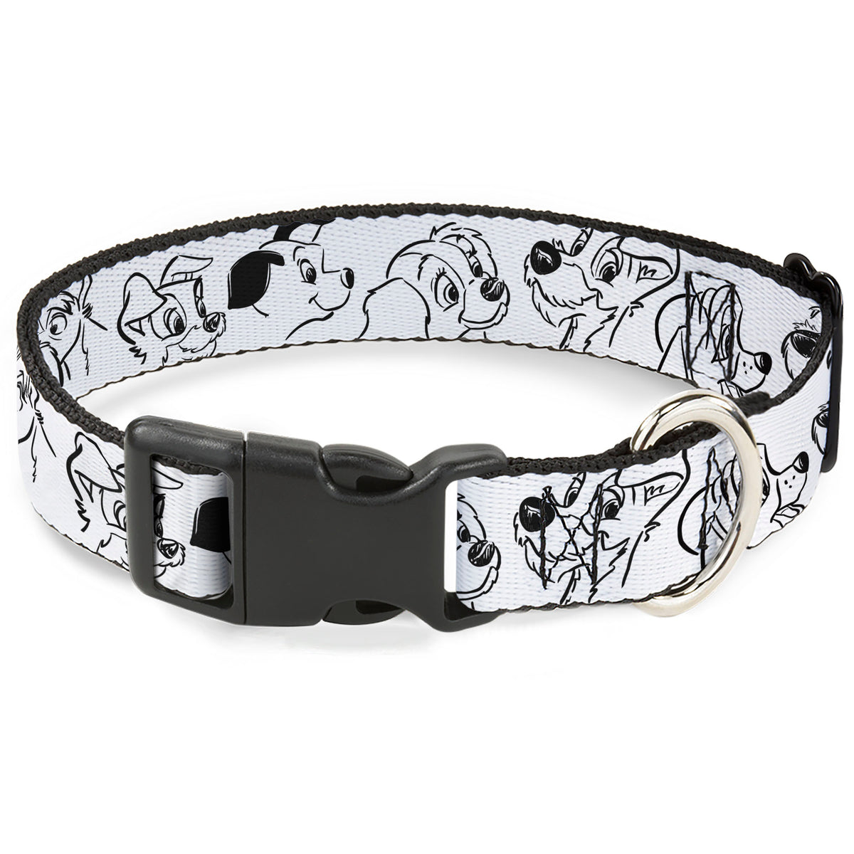 Plastic Clip Collar - Disney Dogs Face Outlines White/Black Dog Collars Plastic Clip Side Release Disney