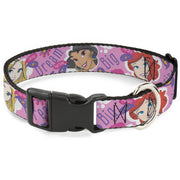 Plastic Clip Collar - Disney DREAM BIG PRINCESS Faces Pinks/Purples Dog Collars Plastic Clip Side Release Disney