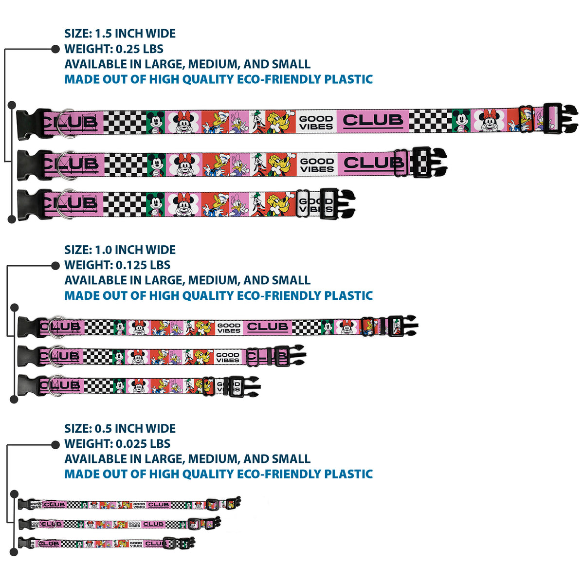 Plastic Clip Collar - Sensational Six GOOD VIBES CLUB Pose Blocks Multi Color Dog Collars Plastic Clip Side Release Disney