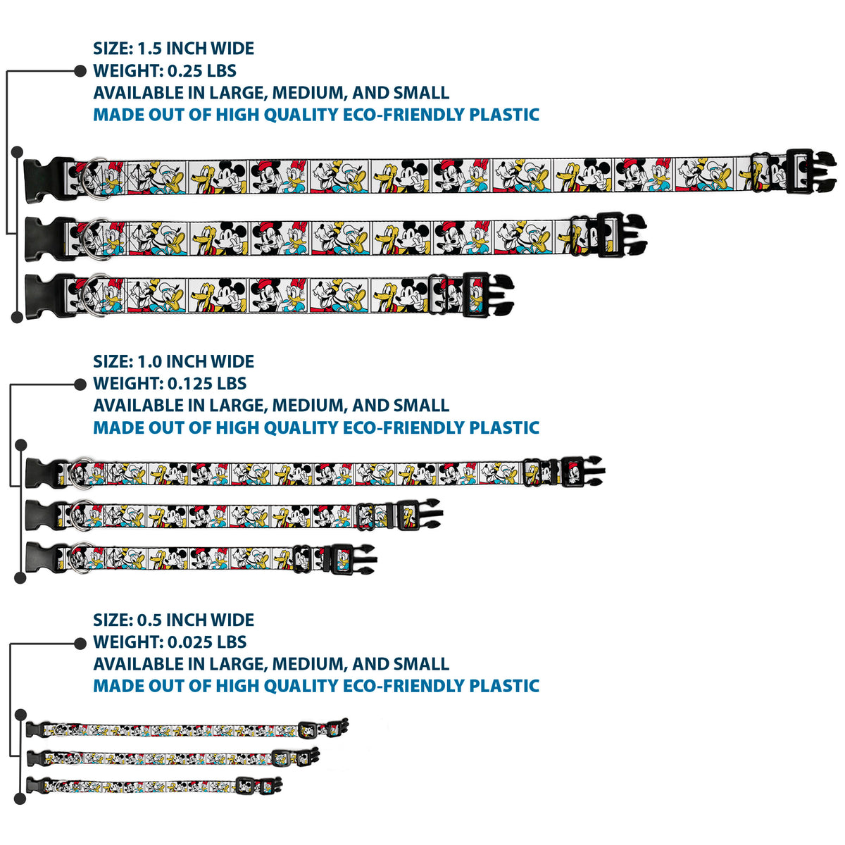 Plastic Clip Collar - Sensational Six Buddy Pose Blocks White/Multi Color Dog Collars Plastic Clip Side Release Disney