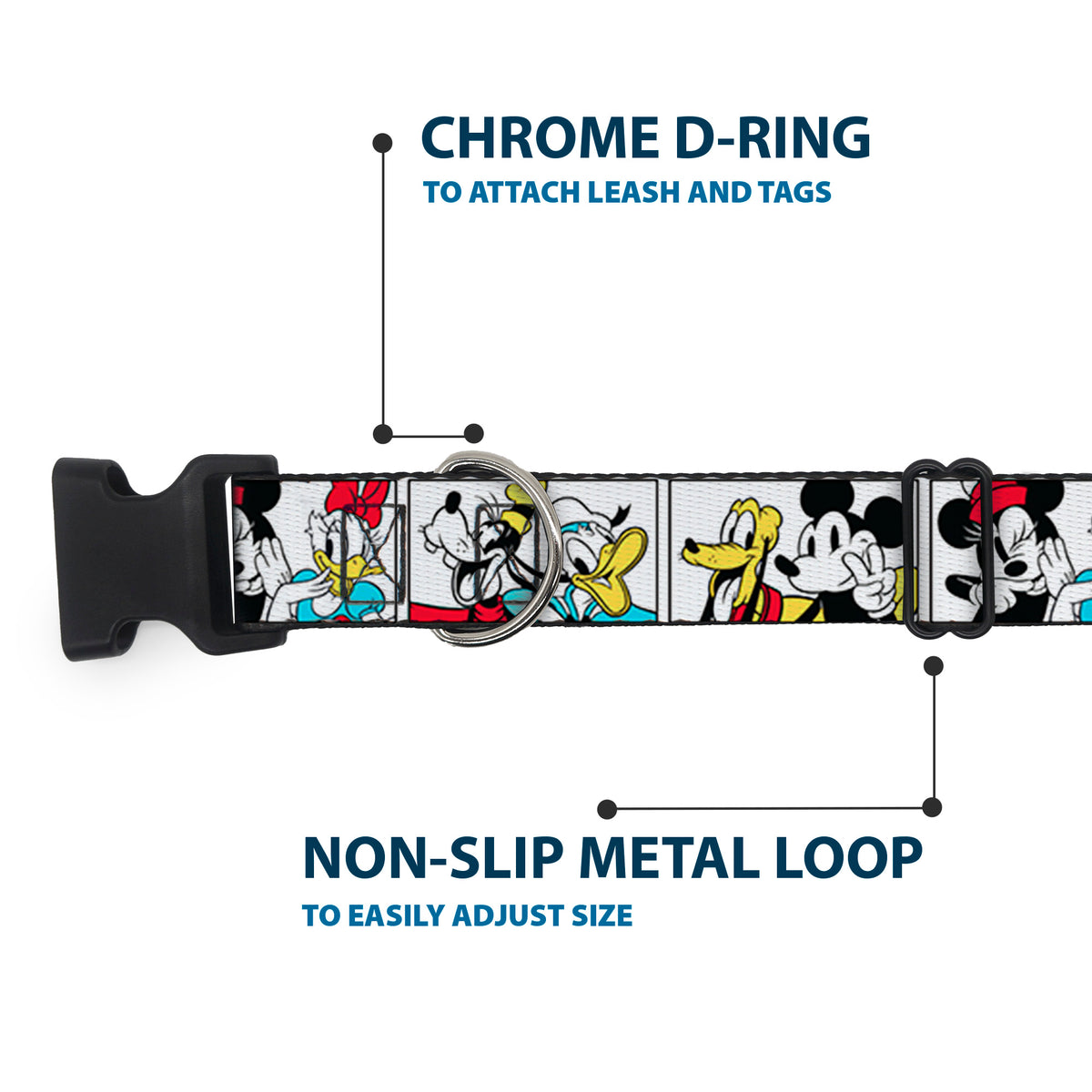 Plastic Clip Collar - Sensational Six Buddy Pose Blocks White/Multi Color Dog Collars Plastic Clip Side Release Disney