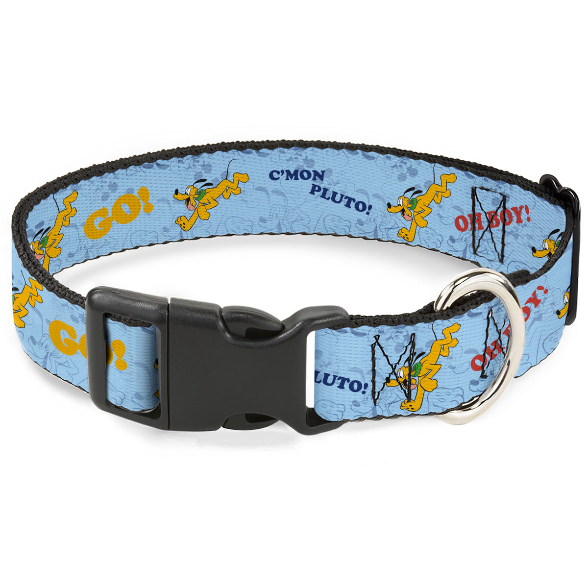 Plastic Clip Collar - Disney Pluto Poses and Quotes Blues/Red/Yellow Dog Collars Plastic Clip Side Release Disney
