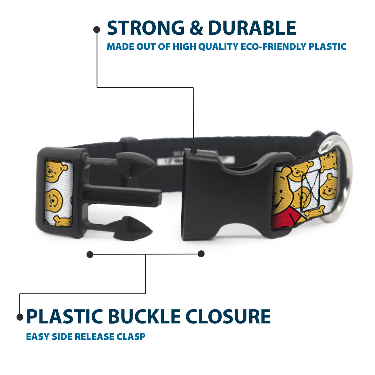 Plastic Clip Collar - Winnie the Pooh Chibi Pose and Expressions Scattered White Dog Collars Plastic Clip Side Release Disney